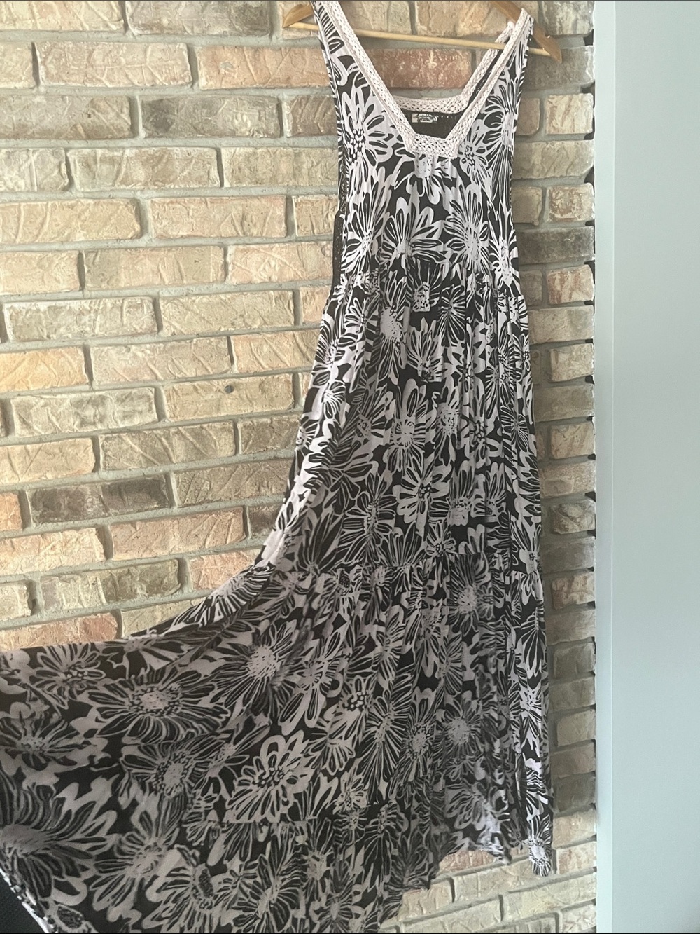 Free People Intimately Black and White Floral Maxi Dress | Lace Back | EUC
